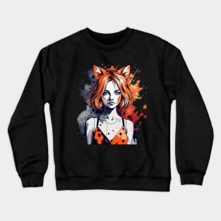 Cute kawaii girl with fox ears Crewneck Sweatshirt